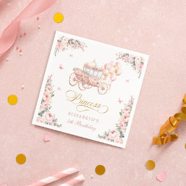 Guardanapo De Papel Princesa Elegante Rosa e Balões Dourados Aniversár