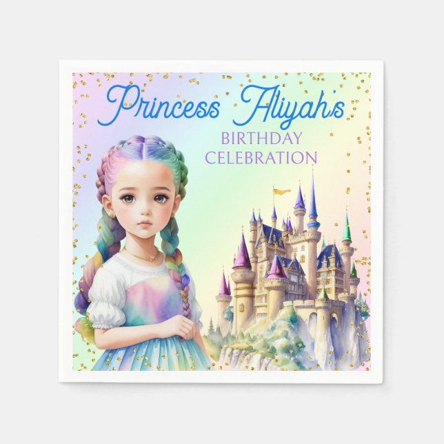 Guardanapo De Papel Princesa Fantasia Castelo Arco-íris Pastel Mágico (Frente)