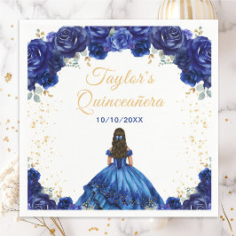 Guardanapo De Papel Princesa Floral Azul Escura Quinceañera