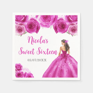 Guardanapo De Papel Princesa Floral com Vestido Rosa Quente Doce Dezes