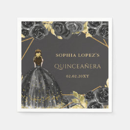 Guardanapo De Papel Princesa Floral Dourada Elegante Quinceanera