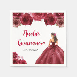 Guardanapo De Papel Princesa Floral em Red Dress Quinceanera
