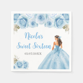 Guardanapo De Papel Princesa Floral em Vestido Azul Doce Dezesseis