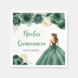 Guardanapo De Papel Princesa Floral na Cintura Verde Escura Quinceaner