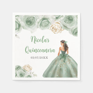 Guardanapo De Papel Princesa Floral numa Quinceanera de Vestido Verde