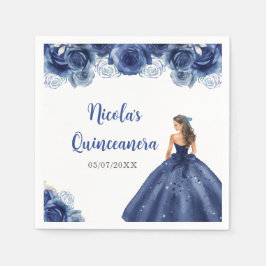 Guardanapo De Papel Princesa Floral, Quinceanera Marinho Azul