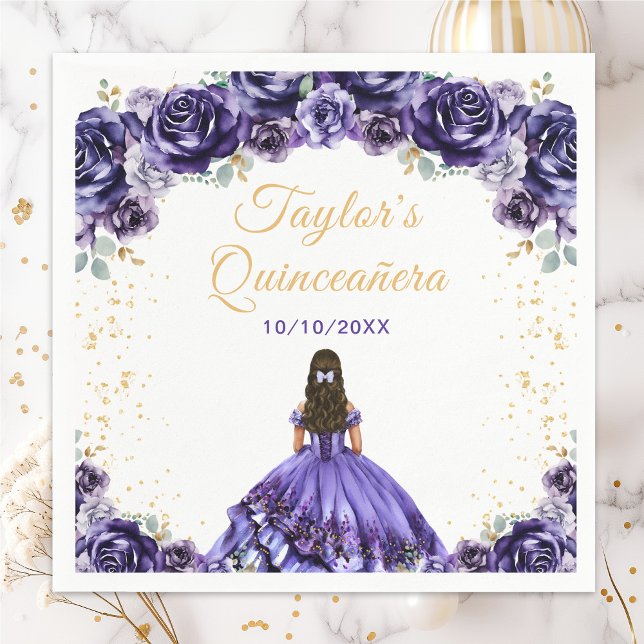 Guardanapo De Papel Princesa Floral Roxa Escura Quinceañera (Criador carregado)