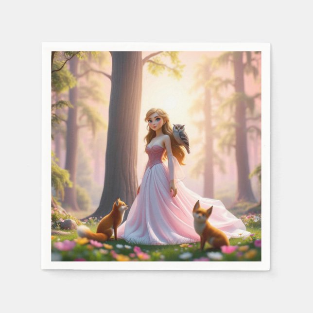 Guardanapo De Papel Princesa Florestal Encantada com Companheiros Anim (Frente)