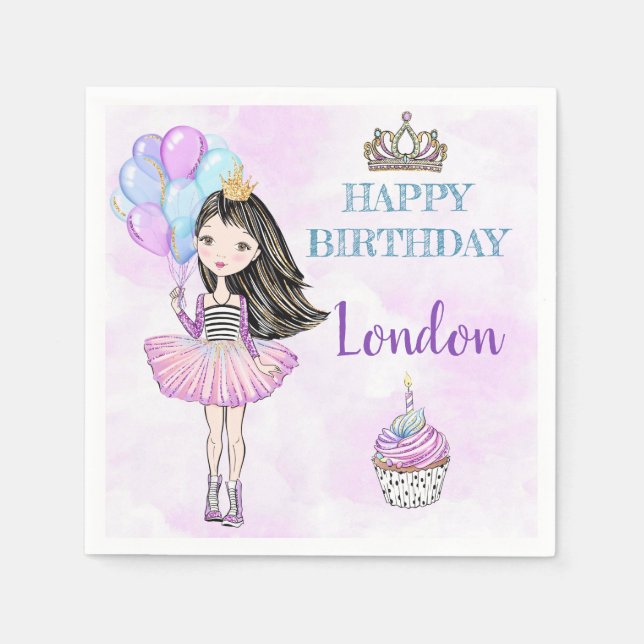 Guardanapo De Papel Princesa Menina de Aniversário Lavanda Turquesa Do (Frente)