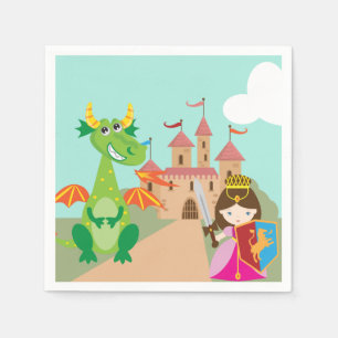 Guardanapo De Papel Princesa no castelo cor-de-rosa e no dragão de