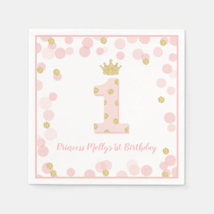 Guardanapo De Papel Princesa Rosa Dourada Coroa com Relva Primeiro Ani
