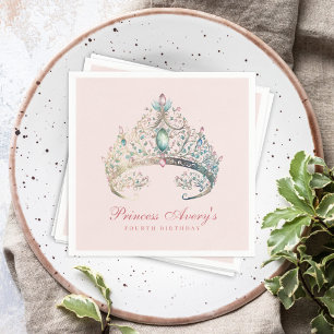 Guardanapo De Papel Princesa Rosa Watercolor Tiara Birthday