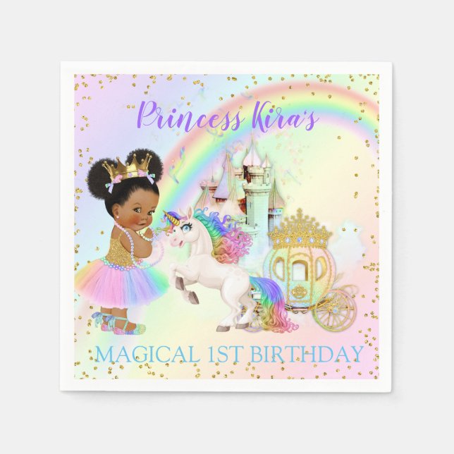 Guardanapo De Papel Princesa Unicórnio Carruagem Castelo Arco-íris Mág (Frente)