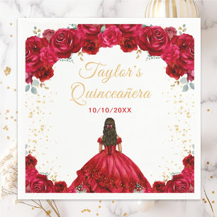 Guardanapo De Papel Princesa Vermelha Floral Quinceañera