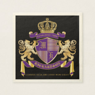Guardanapo De Papel Protetor dourado do leão do emblema do monograma