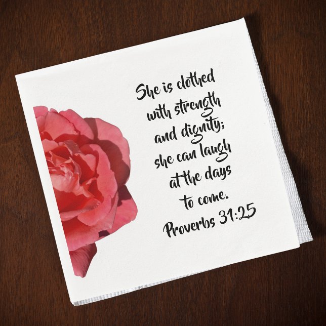 Guardanapo De Papel Proverbs 31:25 Red Rose Christian Woman (Criador carregado)