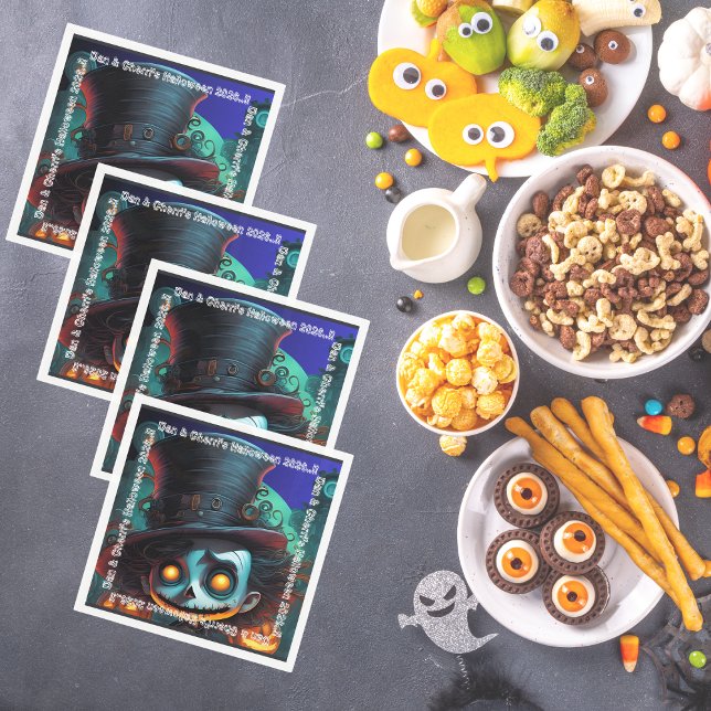 Guardanapo De Papel Psycho Top Halloween Party (Psycho Top Hat Halloween Party Napkins)