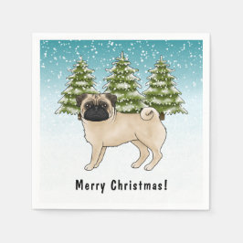 Guardanapo De Papel Pug Corça Fofo Cachorro Cartoon Floresta de Invern