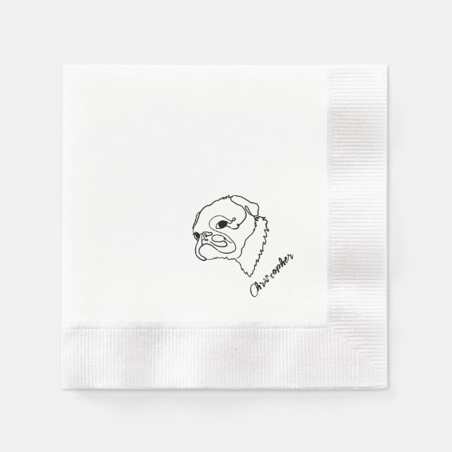 Guardanapo De Papel Pug de Arte de Linha Personalizável (Frente)