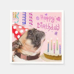 Guardanapo De Papel Pug do partido e bolo de aniversário