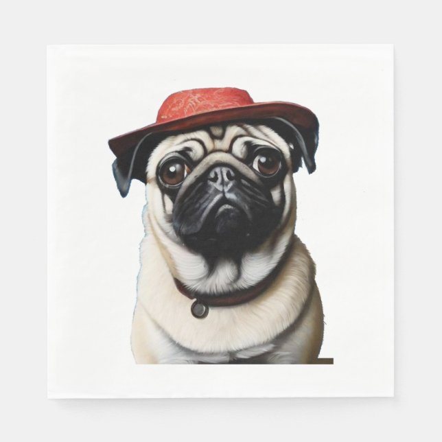 Guardanapo De Papel Pug in red hat Classic T Shirt (Frente)