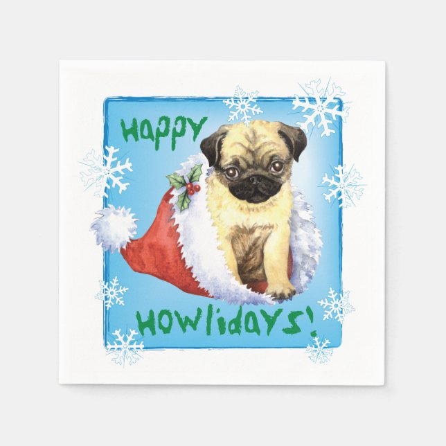 Guardanapo De Papel Pug Napkins de Natal (Frente)