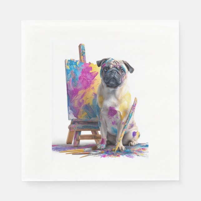 Guardanapo De Papel Pug Pintor � Cão de Arte Abstrata (Frente)