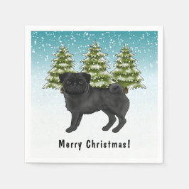 Guardanapo De Papel Pug Preto Cachorro de Desenho Animado Fofo Florest