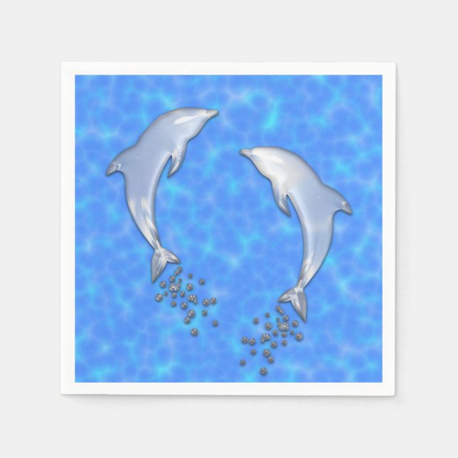 Guardanapo De Papel Pulando Golfinho Azul Espumante Com Bolhas (Frente)