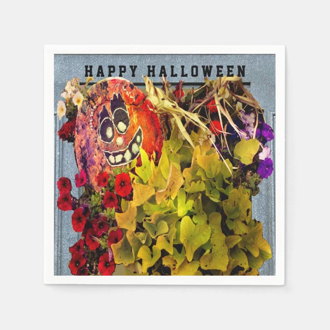 Guardanapo De Papel Pumpkin de rosto feliz e flores (Frente)