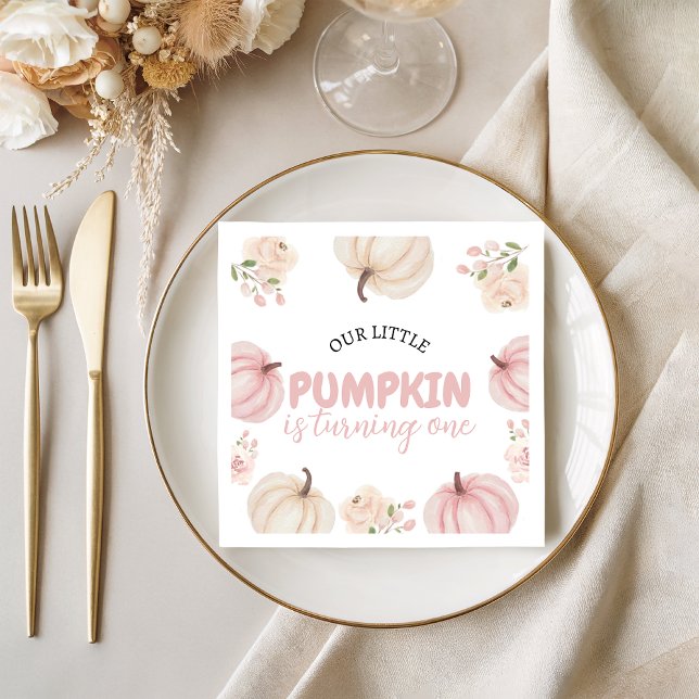 Guardanapo De Papel Pumpkin Rosa Primeiro Aniversário Napkin (Criador carregado)