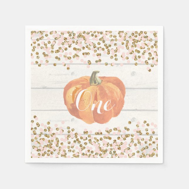Guardanapo De Papel Pumpkin Russo Primeiro Aniversário Laranja Rosa e  (Frente)