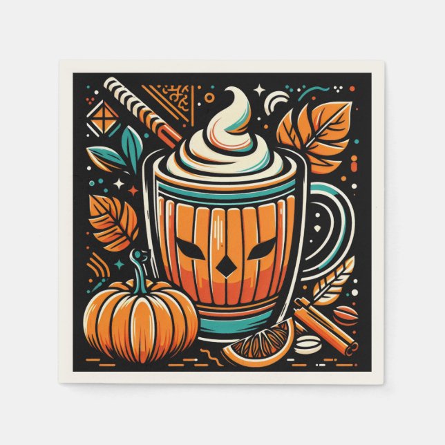 Guardanapo De Papel Pumpkin Spice Latte Halloween Design (Frente)