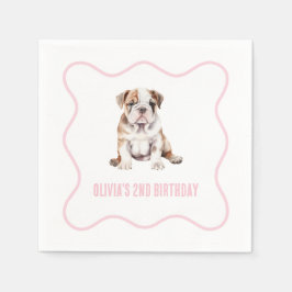 Guardanapo De Papel Puppy bulldog preppy pink plaid birthday