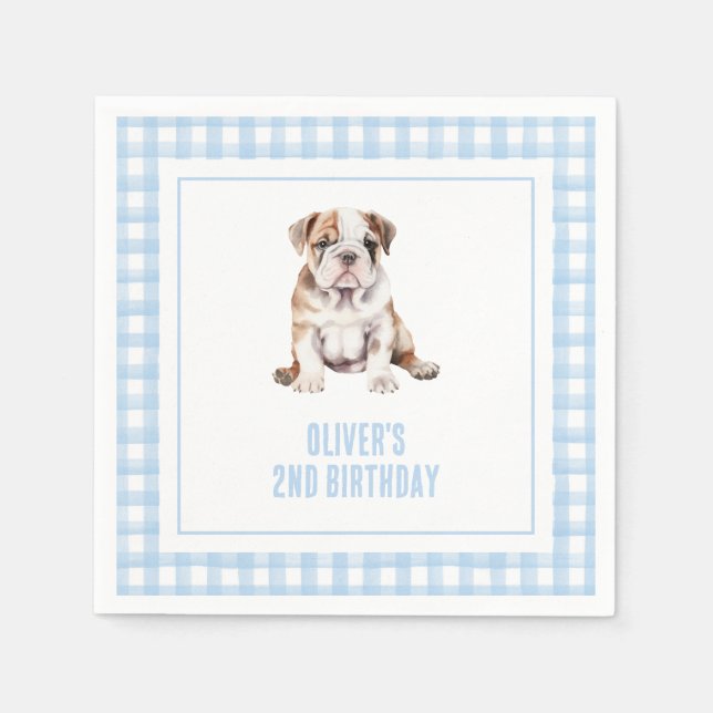 Guardanapo De Papel Puppy bulldog preppy plaid birthday (Frente)