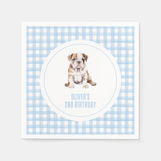 Guardanapo De Papel Puppy bulldog preppy plaid birthday (Frente)