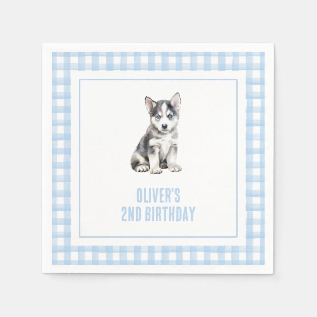 Guardanapo De Papel Puppy husky preppy plaid birthday (Frente)