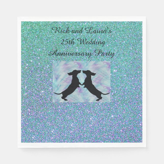 Guardanapo De Papel Purple Aqua Ombre Glitter Dachshund Party Napkins (Frente)