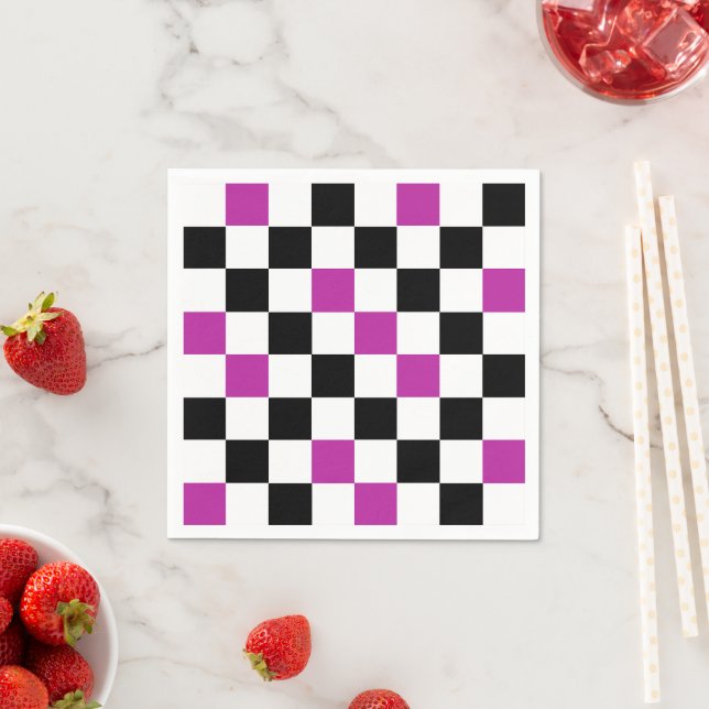 Guardanapo De Papel Purple Black White Checkered Pattern Design  (Insitu)