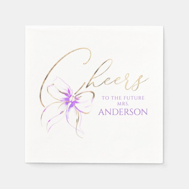 Guardanapo De Papel Purple Bow Cheers To The Future Mrs Bridal Shower (Frente)