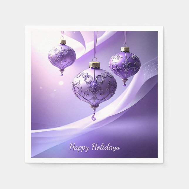 Guardanapo De Papel Purple Christmas Ball Holiday Napkin (Frente)