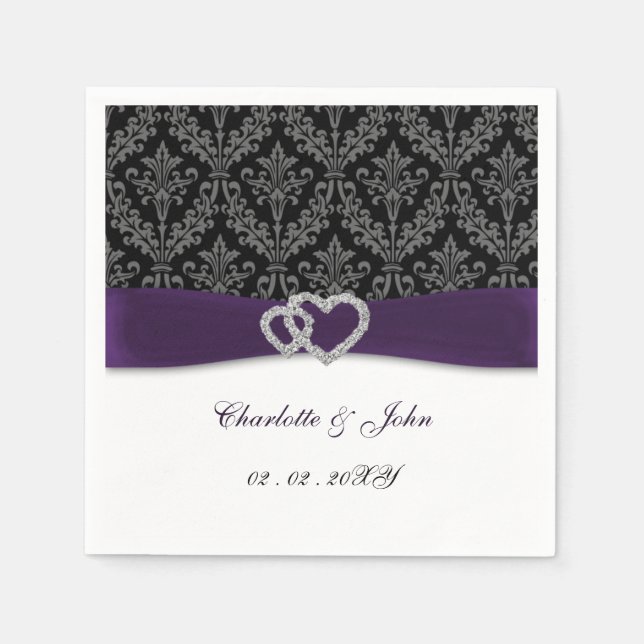 Guardanapo De Papel Purple Damask Diamante Wedding Classic (Frente)