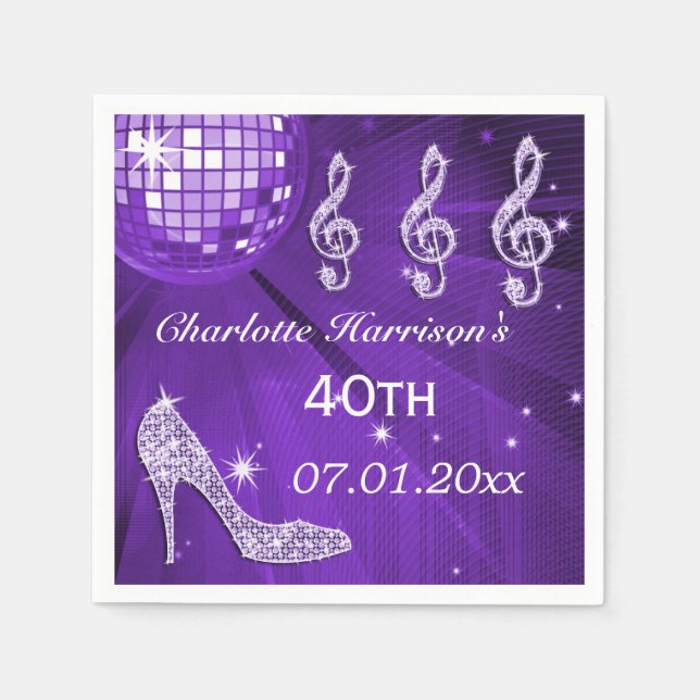 Guardanapo De Papel Purple Disco Ball e Sparkle Heels 40º (Frente)