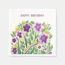 Purple Floral Birthday Napkins