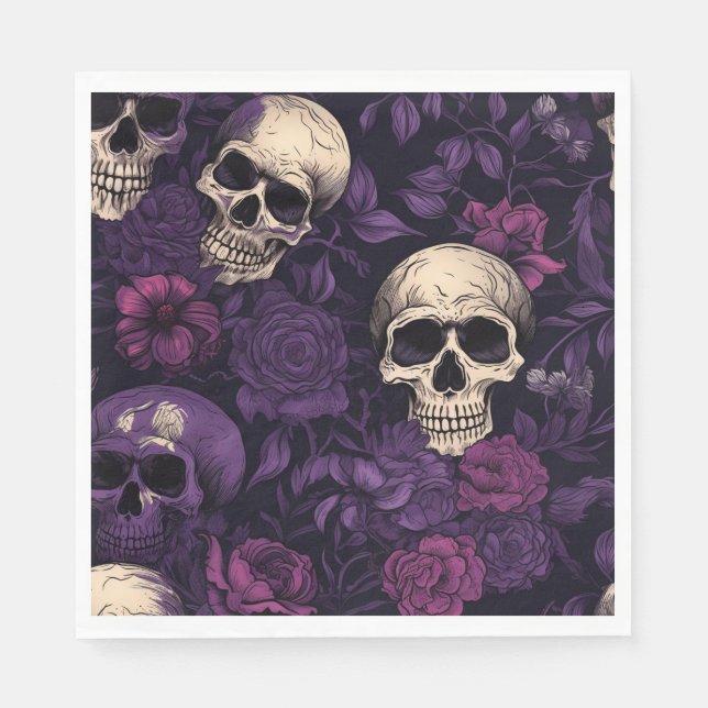 Guardanapo De Papel Purple Floral Gótico Skull Halloween (Frente)