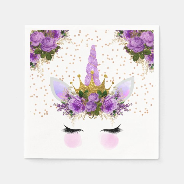 Guardanapo De Papel Purple Floral Unicorn Princess (Frente)