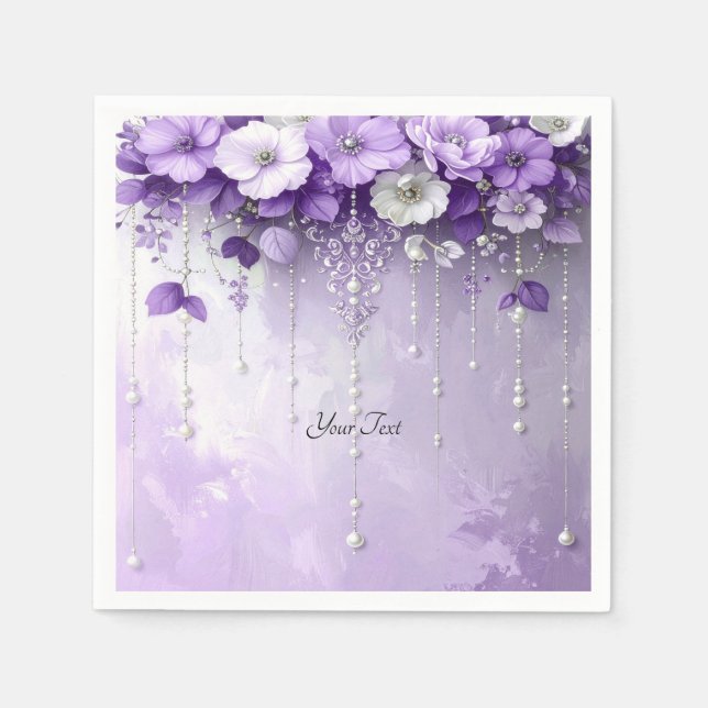 Guardanapo De Papel Purple Flowers with Dangling Pearls (Frente)