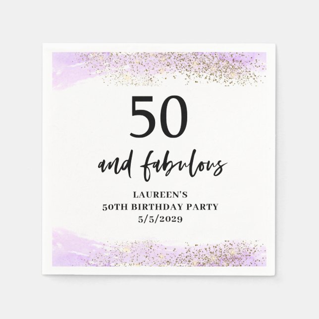 Guardanapo De Papel Purple Glitter Purple 50th Birthday Party  (Frente)