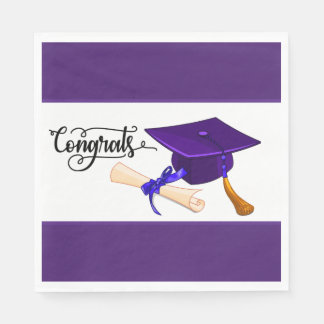 Guardanapo De Papel Purple Graduation Cap And Diploma 
