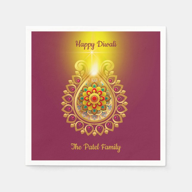 Guardanapo De Papel Purple Happy Diwali (Frente)